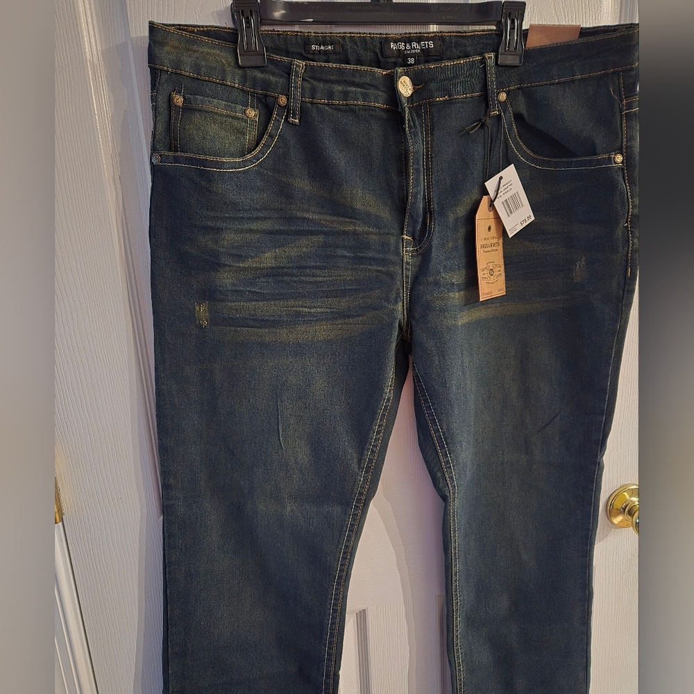 NWT Rags & Rivets Dark Blue Straight Jeans W38x X L30